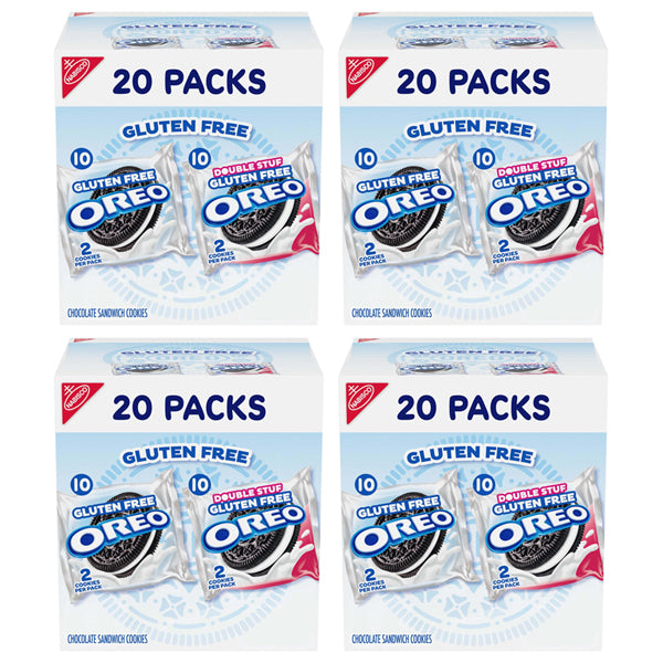 4 Pack - OREO Gluten Free Original & Double Stuf Chocolate Sandwich Cookies Snack Packs 20 Count
