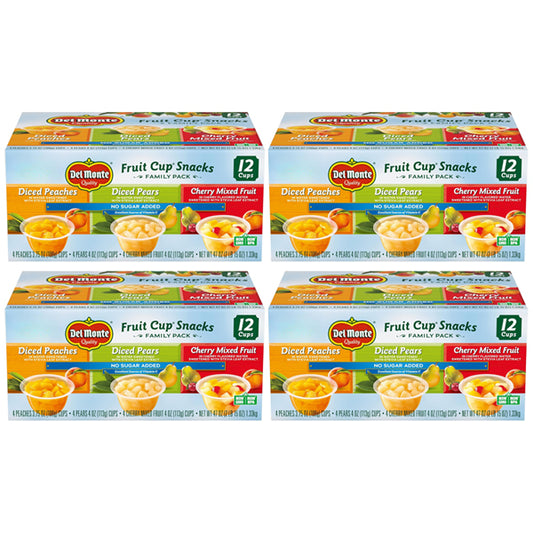 4 Pack - Del Monte Fruit Cup Snacks Variety Pack with No Added Sugar 12x 4oz Cups Each Del Monte