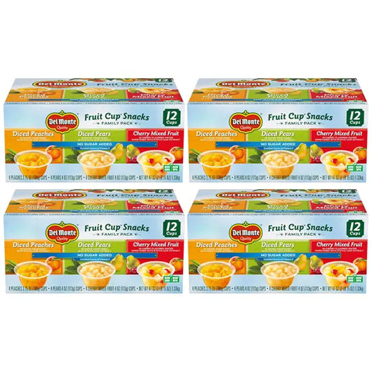 4 Pack - Del Monte Fruit Cup Snacks Variety Pack with No Added Sugar 12x 4oz Cups Each Del Monte
