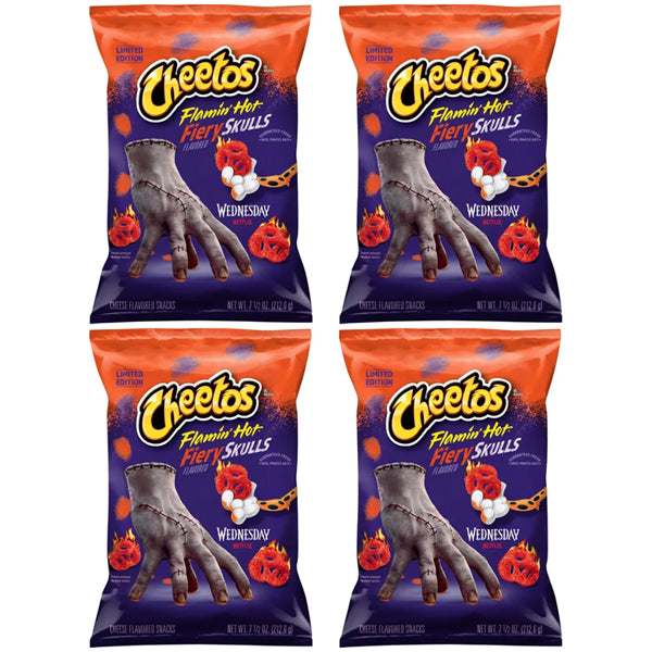 4 Pack - Cheetos Flamin' Hot Fiery Skulls Wednesday Netflix Cheese Snacks 7.5oz