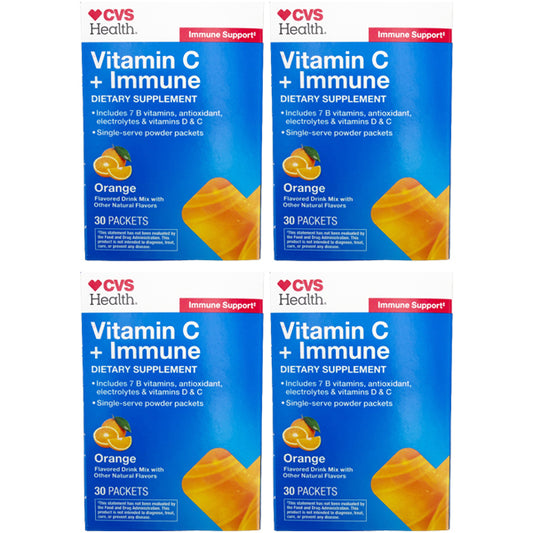 4 Pack - CVS Health Vitamin C + Immune Dietary Supplement Orange 30 Packets