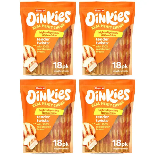 4 Pack - Oinkies TenderTreats with Chicken for Small & Senior Dogs 18 Count Hartz