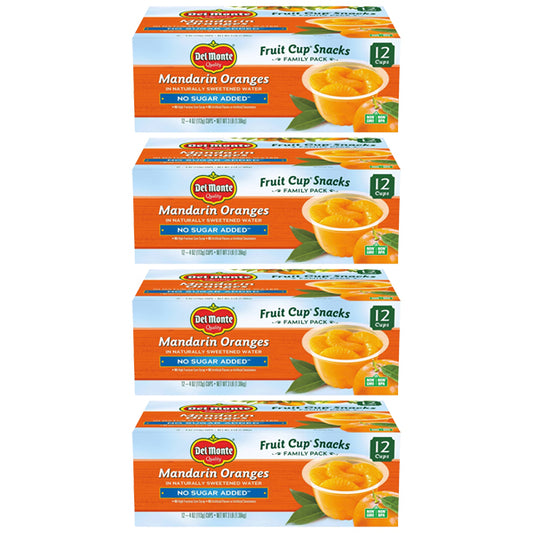 4 Pack - Del Monte No Sugar Added Mandarin Oranges Fruit Cup Snacks 12ct Each Del Monte