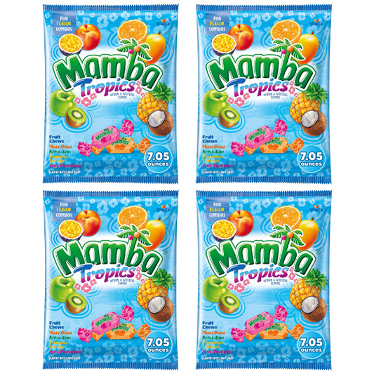 4 Pack - Mamba Tropics Assorted Flavors Fruit Chews Candy 7.05oz