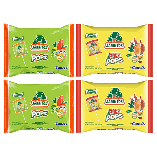 4 Pack - Jarritos Lollipops Mexican Hard Candy with Natural Fruit Flavors 2 Spicy & 2 Original Bags