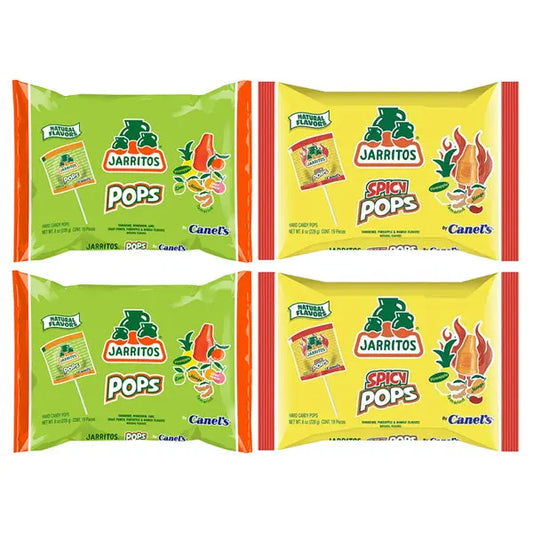 4 Pack - Jarritos Lollipops Mexican Hard Candy with Natural Fruit Flavors 2 Spicy & 2 Original Bags Jarritos
