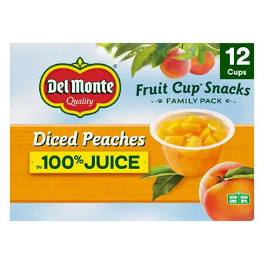 4 Pack - Del Monte Diced Peaches Fruit Cup Snacks in 100% Juice 12 4oz Cups Each Del Monte