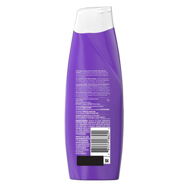 Back view of a purple plastic bottle with white text, barcode, and flip-top cap—Aussie Miracle Waves Anti-Frizz Hemp Paraben-Free Conditioner (2 Pack, 12.1 oz) helps smooth wavy hair and fight frizz for defined waves.