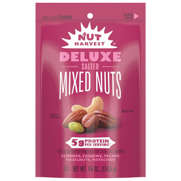 4 Pack - Nut Harvest Deluxe Salted Mixed Nuts Trail Mix 5g Protein 4.75oz