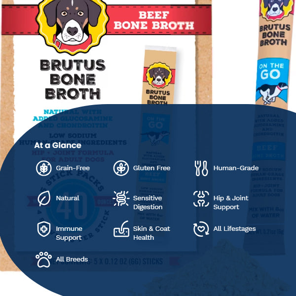 4 Pack - Brutus Broth Beef Bone Broth Powder Hip & Joint with Glucosamine 5 Count