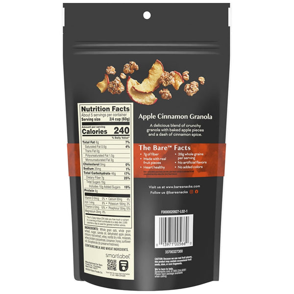 5 Pack - Bare Granola Apple Cinnamon 7g Fiber Whole Grains Real Fruit 11oz