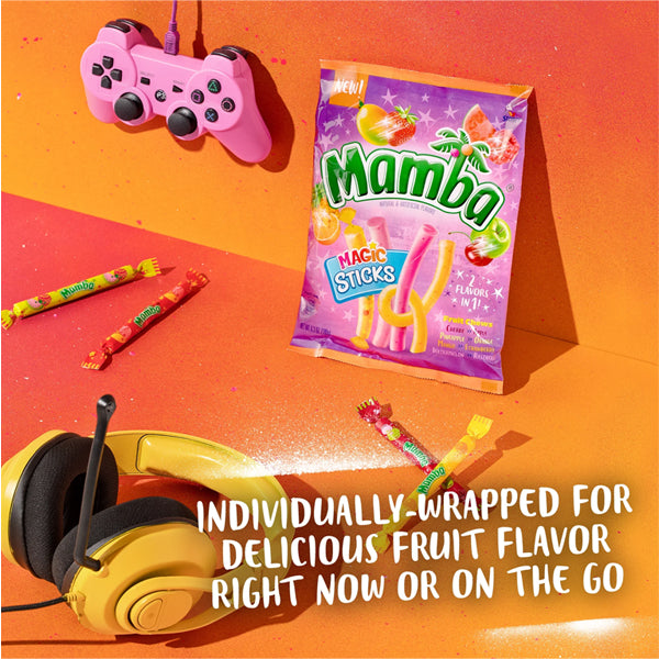 4 Pack - Mamba Magic Sticks 2 Flavors in 1 Fruit Chews Candy 6.3oz