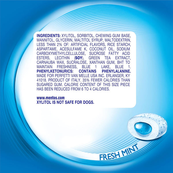 2 Pack - Mentos Pure Fresh Sugar-Free Chewing Gum with Xylitol Fresh Mint 80 Count Each