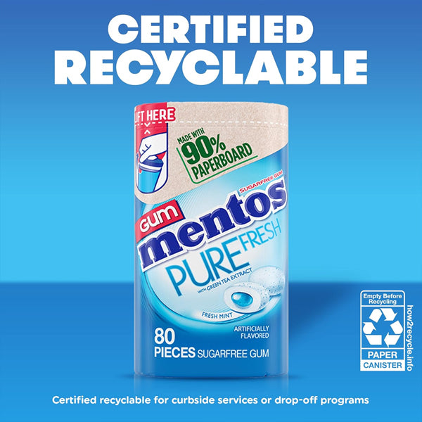 2 Pack - Mentos Pure Fresh Sugar-Free Chewing Gum with Xylitol Fresh Mint 80 Count Each