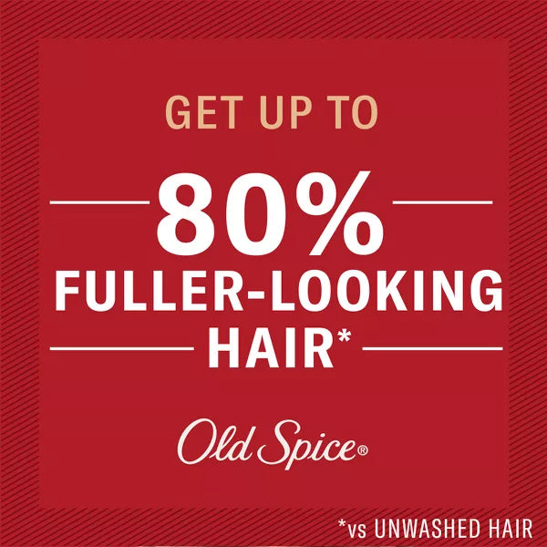 Red graphic reads: Get up to 80% fuller-looking hair* with Old Spice Swagger 2-in-1 Mens Shampoo and Conditioner. Enjoy barbershop quality and bold cedarwood & lime notes. *vs unwashed hair. 4 Pack, 21.9oz each.