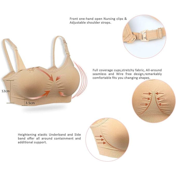 The GXXGE 4 Pack Medium Push Up Seamless Nursing Bra offers adjustable straps, wirefree comfort, one-hand nursing clips, full coverage cups, elastic underband, and side band for support—ideal for breastfeeding and maternity.
