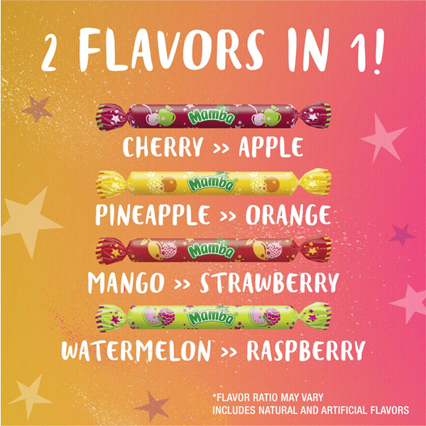 4 Pack - Mamba Magic Sticks 2 Flavors in 1 Fruit Chews Candy 6.3oz