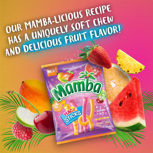 4 Pack - Mamba Magic Sticks 2 Flavors in 1 Fruit Chews Candy 6.3oz