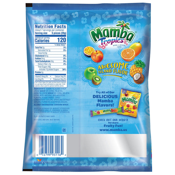 4 Pack - Mamba Tropics Assorted Flavors Fruit Chews Candy 7.05oz