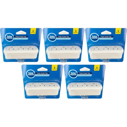 5 Pack - Total Home Wall Block Triple Outlet Tap for Indoor Use - White Total Home