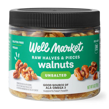 6 Pack - Well Market Unsalted Raw Halves & Pieces Walnuts 6oz Well Market