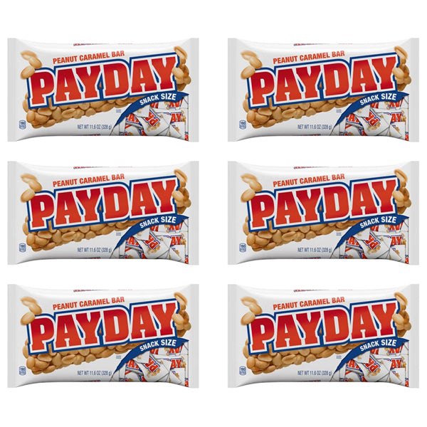 6 Pack - Payday Peanut Caramel Snack Size Candy Bars 11.6oz