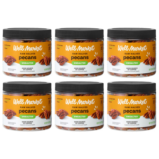 6 Pack - Well Market Raw Halves Unsalted Pecans Gluten Free, Vegan, 6oz Well Market