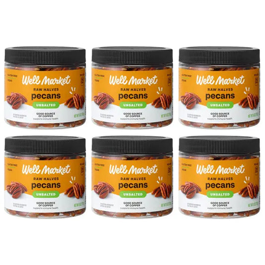6 Pack - Well Market Raw Halves Unsalted Pecans Gluten Free, Vegan, 6oz Well Market