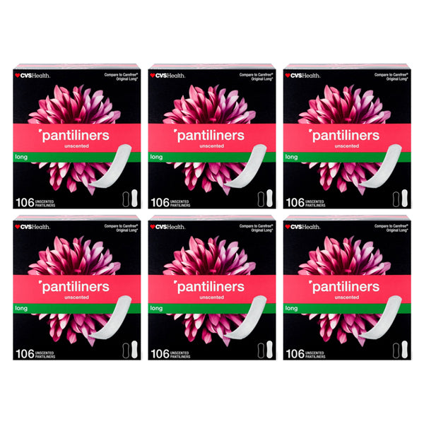6 Pack - CVS Health Unscented Panty Liners Long 106 Count Each