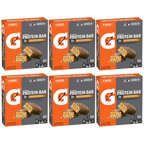 6 Pack - Gatorade Peanut Butter Chocolate Whey Protein Bars 6ct Each