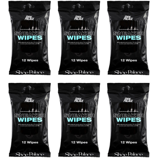 Six packs of Shoe Palace Sneaker Wipes, 12 wipes each, are arranged in two rows of three against a white background.