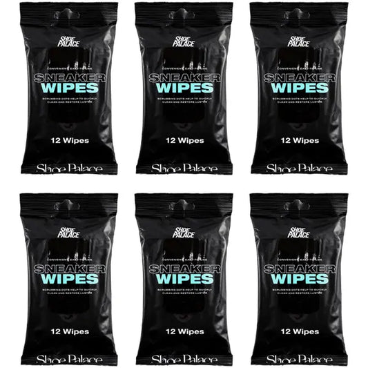 Six packs of Shoe Palace Sneaker Wipes, 12 wipes each, are arranged in two rows of three against a white background.