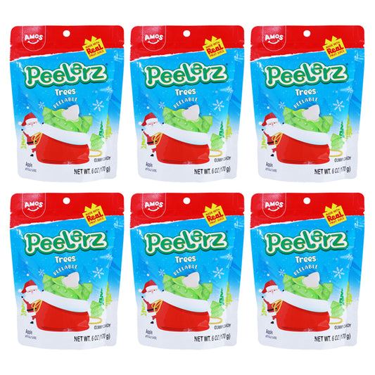 6 Pack - Amos Peelerz Christmas Tree Apple Flavored Gummy Candy 6oz