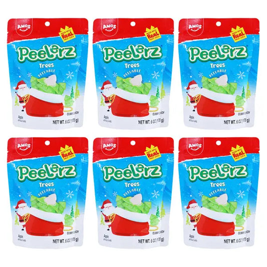 6 Pack - Amos Peelerz Christmas Tree Apple Flavored Gummy Candy 6oz Amos