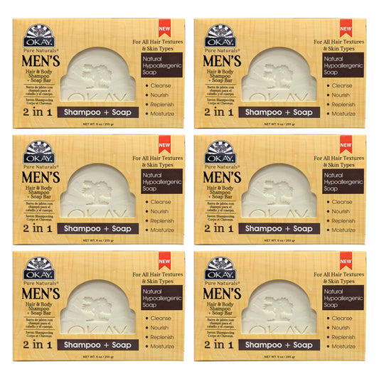 6 Pack - OKAY Pure Naturals Men's Hair & Body Shampoo + Soap Bar 9oz