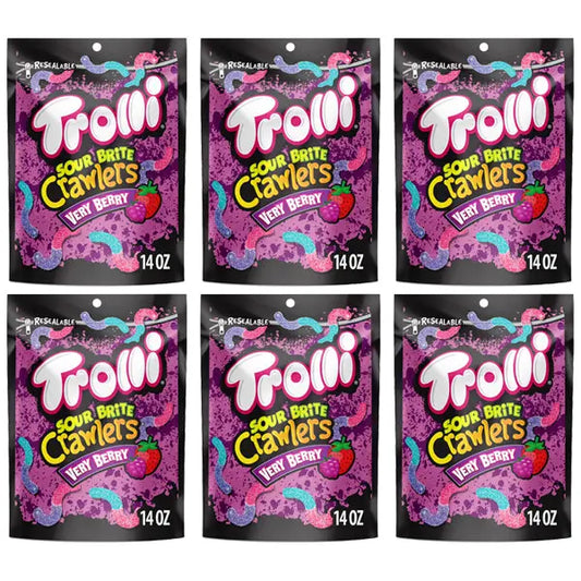 6 Pack - Trolli Sour Brite Crawlers Very Berry Sweet and Sour Gummy Worms 14oz Trolli