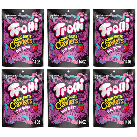 6 Pack - Trolli Sour Brite Crawlers Very Berry Sweet and Sour Gummy Worms 14oz