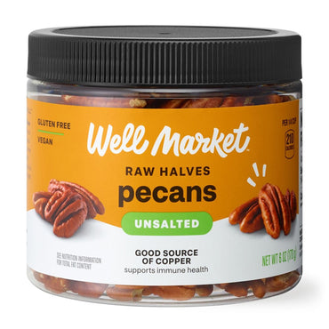 6 Pack - Well Market Raw Halves Unsalted Pecans Gluten Free, Vegan, 6oz Well Market