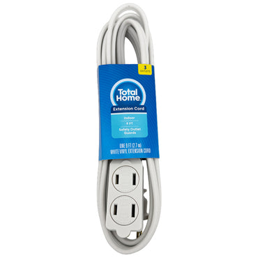 6 Pack - Total Home 3-Outlet Indoor Extension Cord 9 Ft White