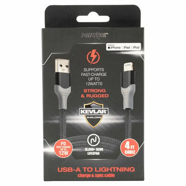 6 Pack - PowerXcel 4-Foot USB-A to Lightning Charge & Sync Cable Wholesale Bundle PowerXcel