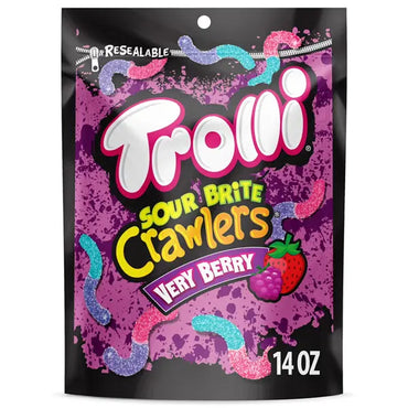 6 Pack - Trolli Sour Brite Crawlers Very Berry Sweet and Sour Gummy Worms 14oz Trolli