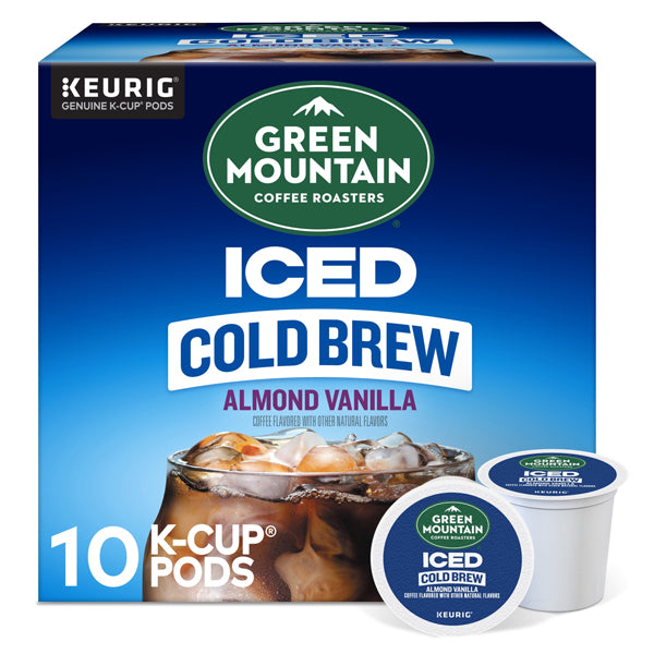 6 Pack - Green Mountain Coffee Roasters Almond Vanilla Cold Brew K-Cup Pods, 10 count each, made with 100% Arabica beans for a smooth, refreshing iced coffee experience.