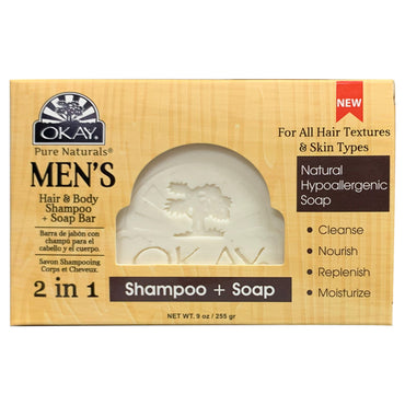 6 Pack - OKAY Pure Naturals Men's Hair & Body Shampoo + Soap Bar 9oz