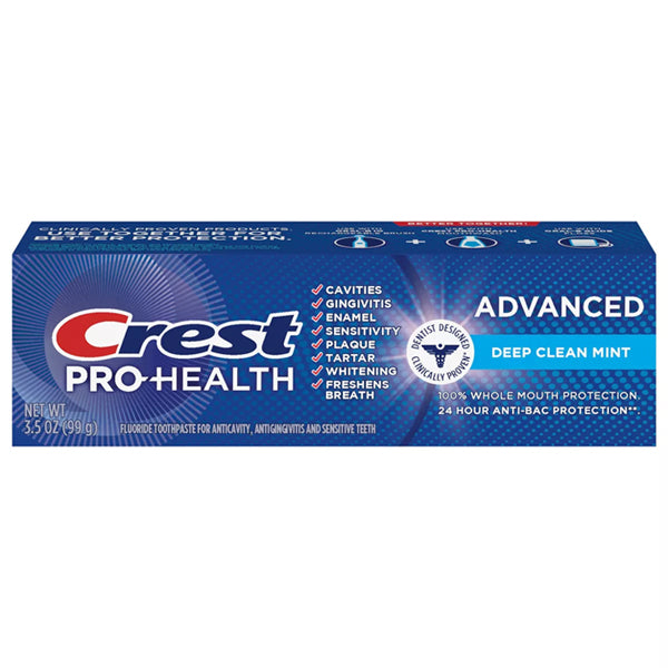 A 6 pack of Crest Pro-Health Advanced Deep Clean Mint Toothpaste 3.5oz offers cavity and enamel protection, plaque and tartar control, whitening, and fresh breath—all from this powerful fluoride toothpaste by Crest.