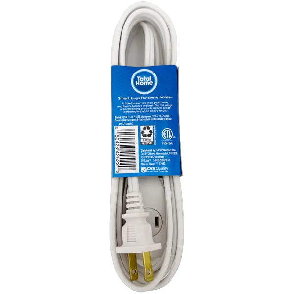 6 Pack - Total Home 3-Outlet Indoor Extension Cord 9 Ft White Total Home