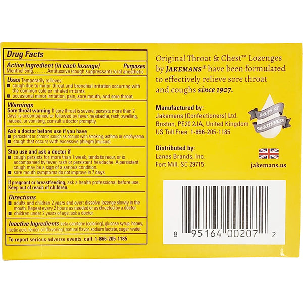 6 Pack - Jakemans Honey Lemon Throat & Chest Lozenge 24 Count Each