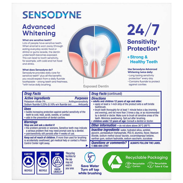 6 Pack - Sensodyne Extra Whitening Sensitivity Protection Toothpaste 6oz