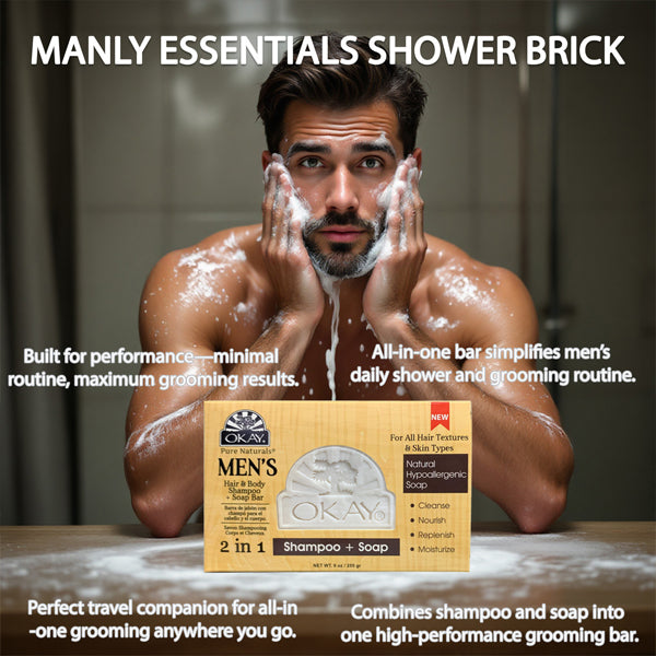 6 Pack - OKAY Pure Naturals Men's Hair & Body Shampoo + Soap Bar 9oz