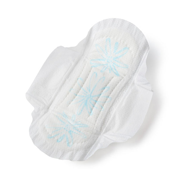CVS Health Sure Thing Ultra-thin Pads for Teens with wings, Regular, come in a 16ct 6-pack, featuring a super-absorbent core and discreet blue floral designs on a white background for effective menstrual protection.