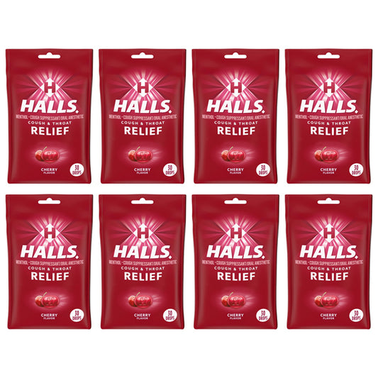 8 Pack - Halls Relief Menthol Cough Drops Cherry Flavor 30 Count Each